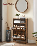 VASAGLE Dulap pantofi cu 2 usi flip, separator reglabil si detasabil, pentru 8-12 perechi, 24x60x102cm, maro rustic