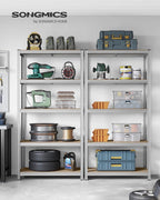 SONGMICS Raft de depozitare metalic, cu rafturi din MDF, 5 polite, max. 600 kg, 200x100x50cm, argintiu