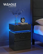 VASAGLE Noptiera din MDF cu iluminare LED, culori si intensitate reglabile, 35x40x55cm, negru