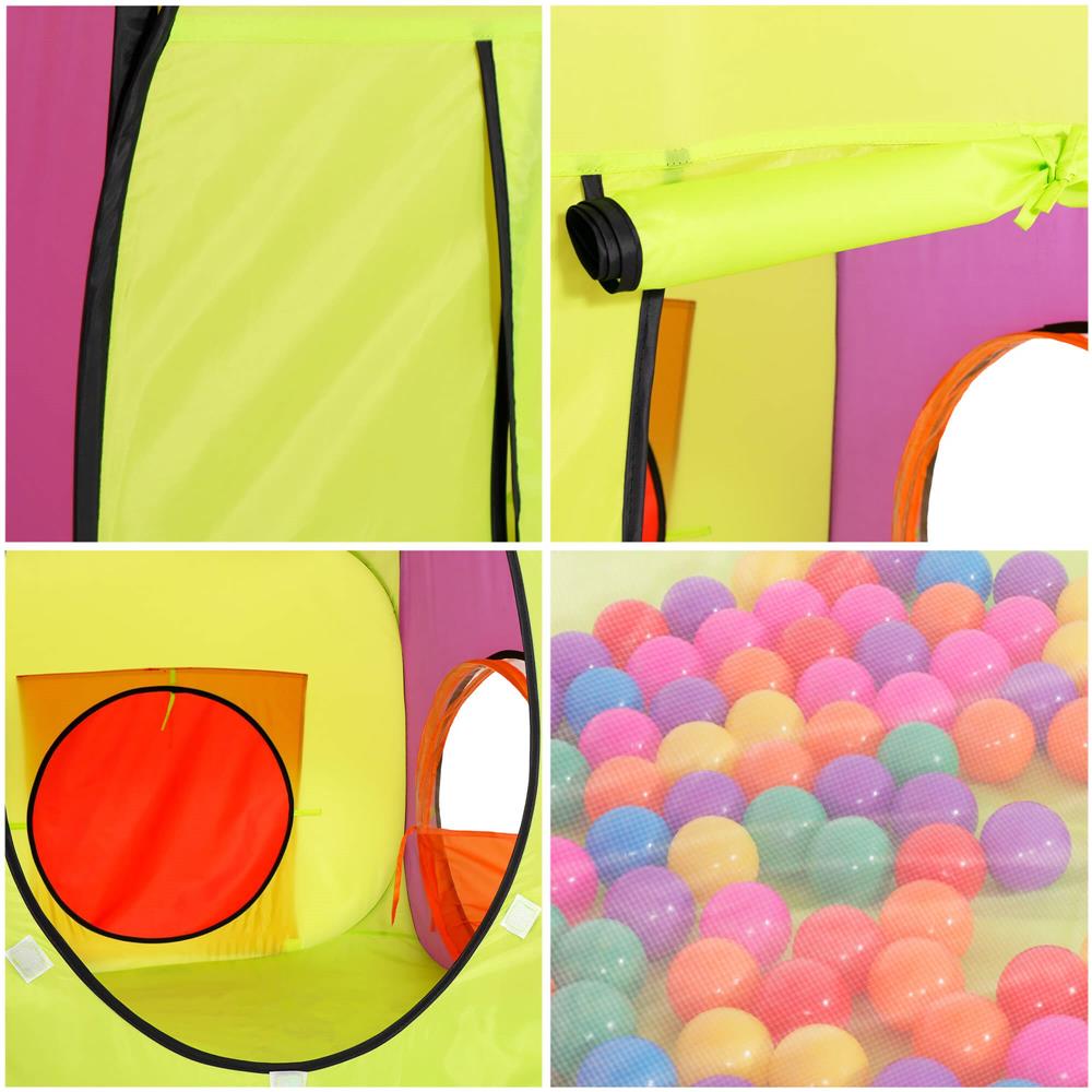 Loc de joaca 3 in 1 pentru copii, multifunctional, casuta, tunel si cort, 385x120x115cm, multicolor
