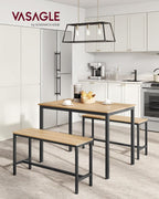 VASAGLE Masa de bar cu 2 banci, design industrial, 110x70x75 cm, stejar natur