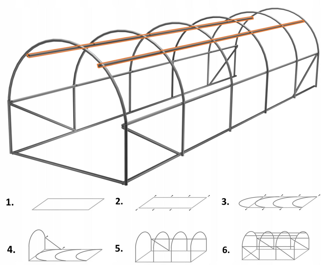 Sera de gradina, tip tunel cu cadru metalic, 300x800cm, verde, 24mp