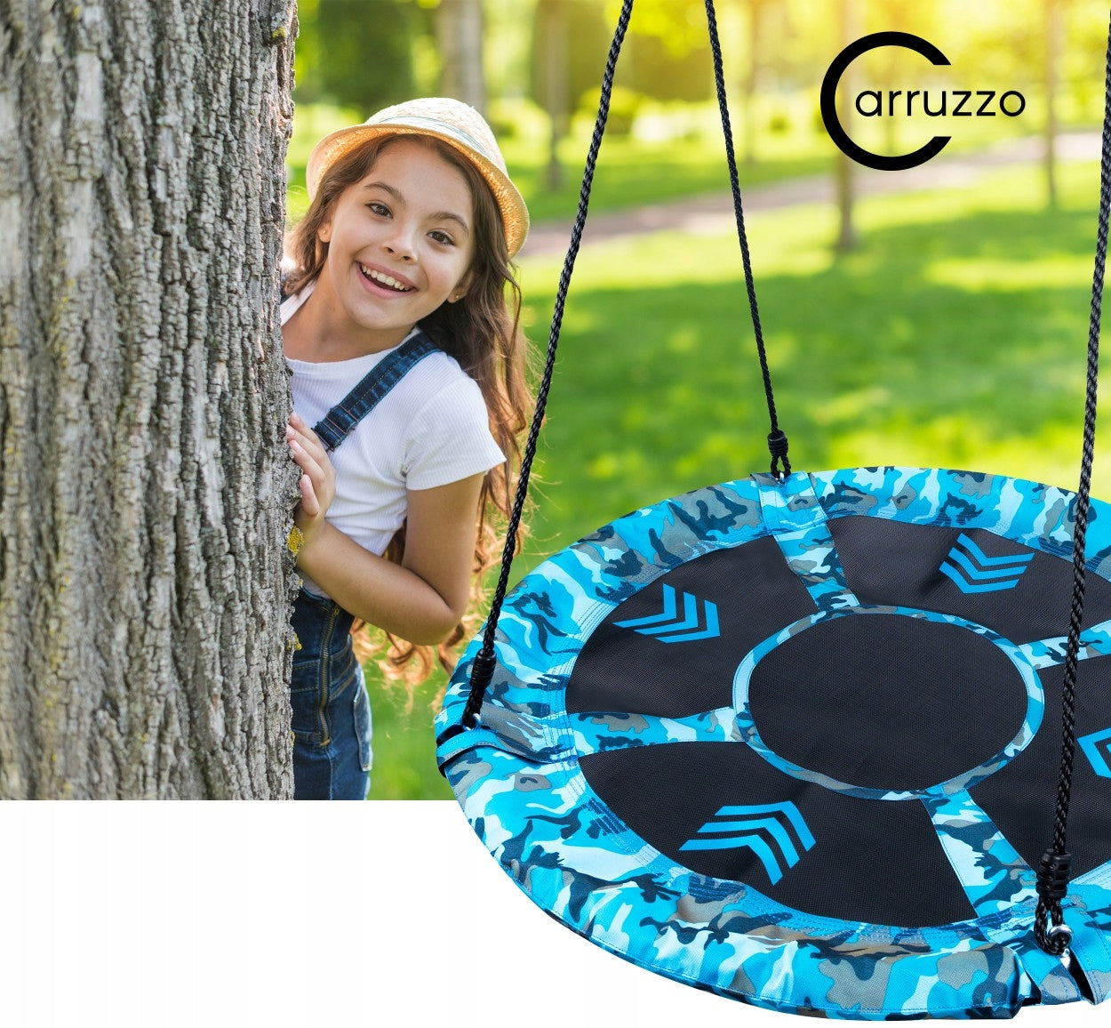 Leagan tip cuib Camuflaj 100cm, inaltime reglabila, 150 kg, Albastru Negru