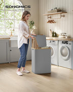 SONGMICS Cos de rufe textil, pliabil, cu 2 compartimente detasabile, 130L, 52x39x71 cm, gri