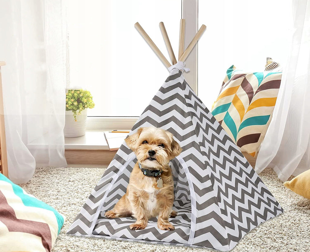 Cort de interior pentru catei, pisici si iepurasi, gri cu alb, 50x40x60cm