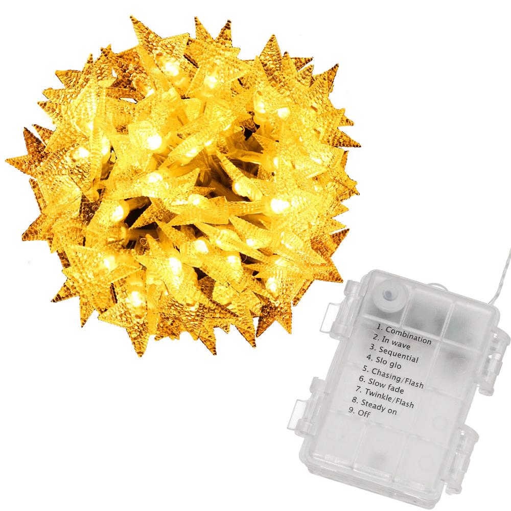 (DL) Instalatie stelute luminoase pentru gradina, 5 metri, 50 LED-uri, cu baterii, galben