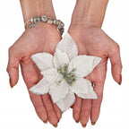 Set 10 ornamente pentru bradul de Craciun, stea Poinsettia, 13cm, gri argintiu