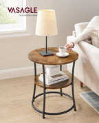 VASAGLE Masuta laterala rotunda, tip noptiera, cu 2 rafturi, cadru de otel, 55x55cm, maro rustic