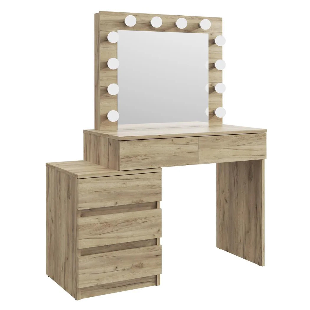 Masa de toaleta si machiaj Adele cu 5 sertare si oglinda 12 LED, 113x47x142 cm, craft