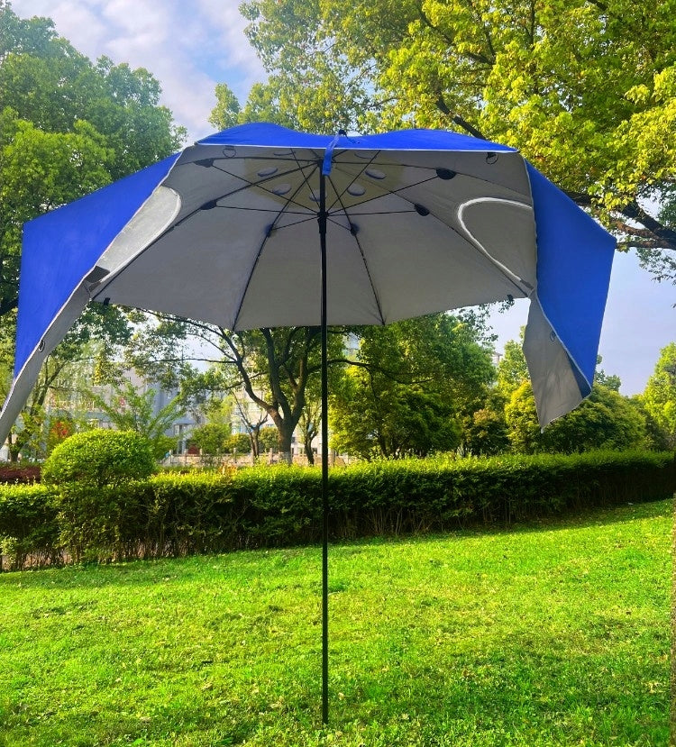 Umbrela plaja 3in1 215x205 cm, cu paravan lateral, fereastra si husa transport, material UV, albastru