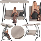 Leagan de gradina 190x115x176 cm, pentru 3 persoane, copertina reglabila, perne incluse, cadru otel si material impermeabil, bej