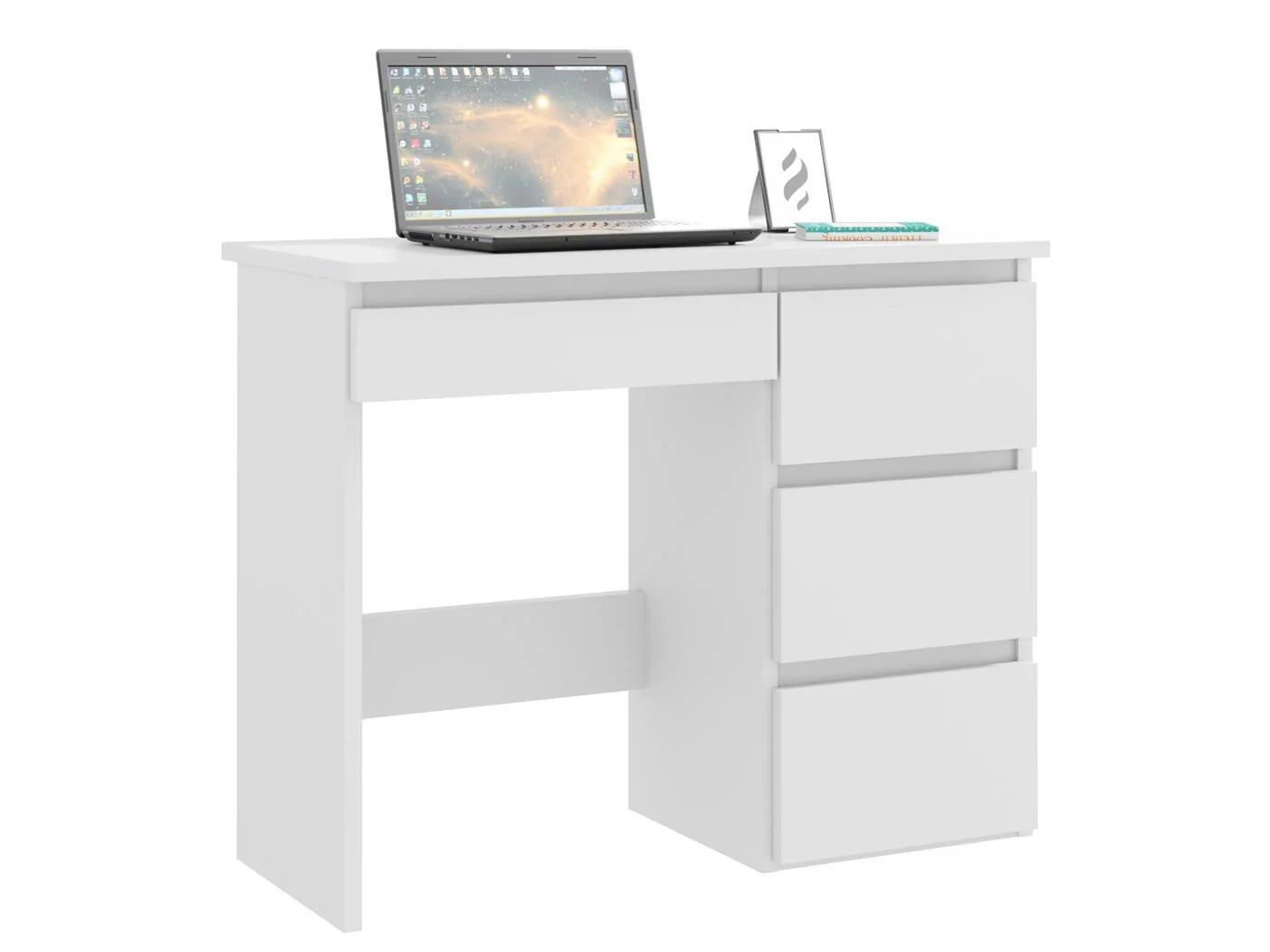 Birou calculator Beta 3 cu 4 sertare, 94x43x75 cm, finisaj alb