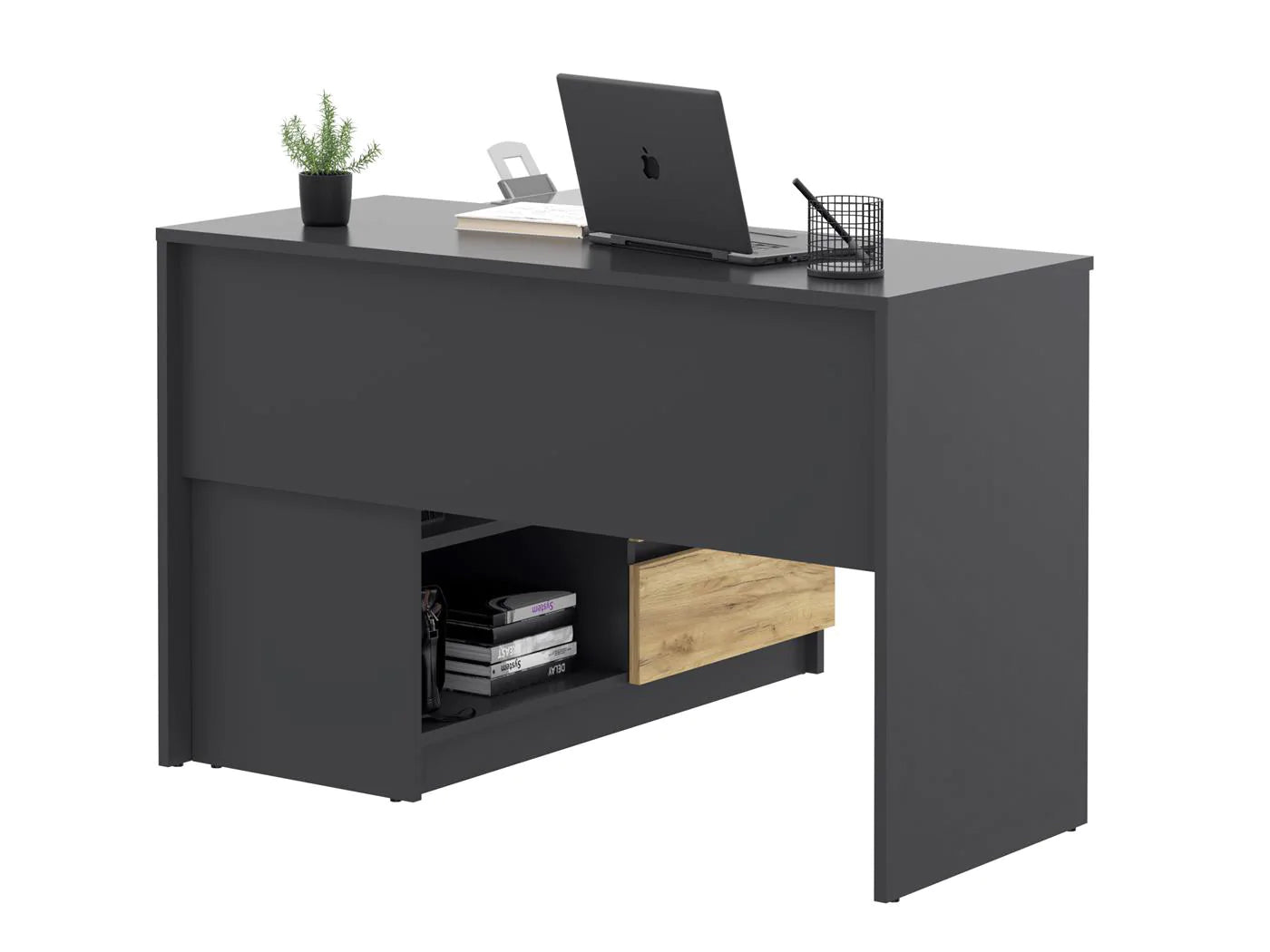 Birou colt Delta 120x50x75 cm cu comoda 100x42x72 cm, 2 sertare, montaj stanga/dreapta, antracit craft