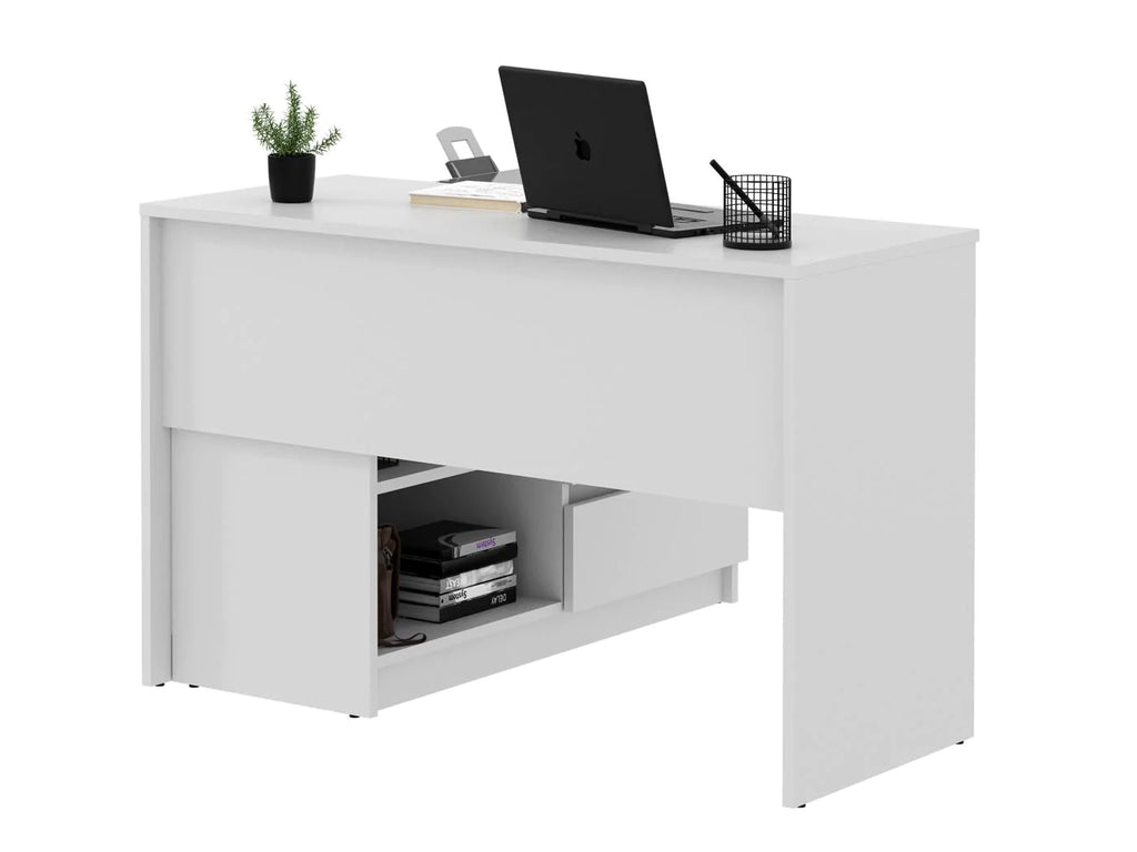 Birou colt Delta 120x50x75 cm cu comoda 100x42x72 cm, 2 sertare, montaj stanga/dreapta, alb