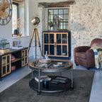 Masuta cafea rotunda Atmosphera Baris Chrono cu blat ceas, 95x47 cm, negru