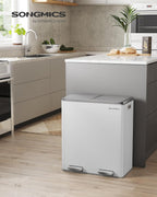 SONGMICS Cos gunoi dublu 59x32x65 cm, 2x30L, cu pedale si galeata detasabila, alb