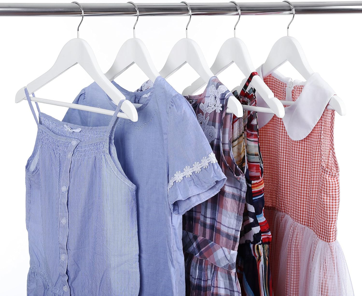 SONGMICS Umerase copii 35x20 cm, set 20 buc, lemn masiv cu bara pentru pantaloni si carlig rotativ, alb