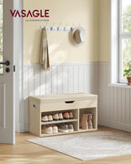 VASAGLE Pantofar cu banca, capitonata, 3 compartimente, sarcina 150 kg, 30x80x44cm, modern, bej
