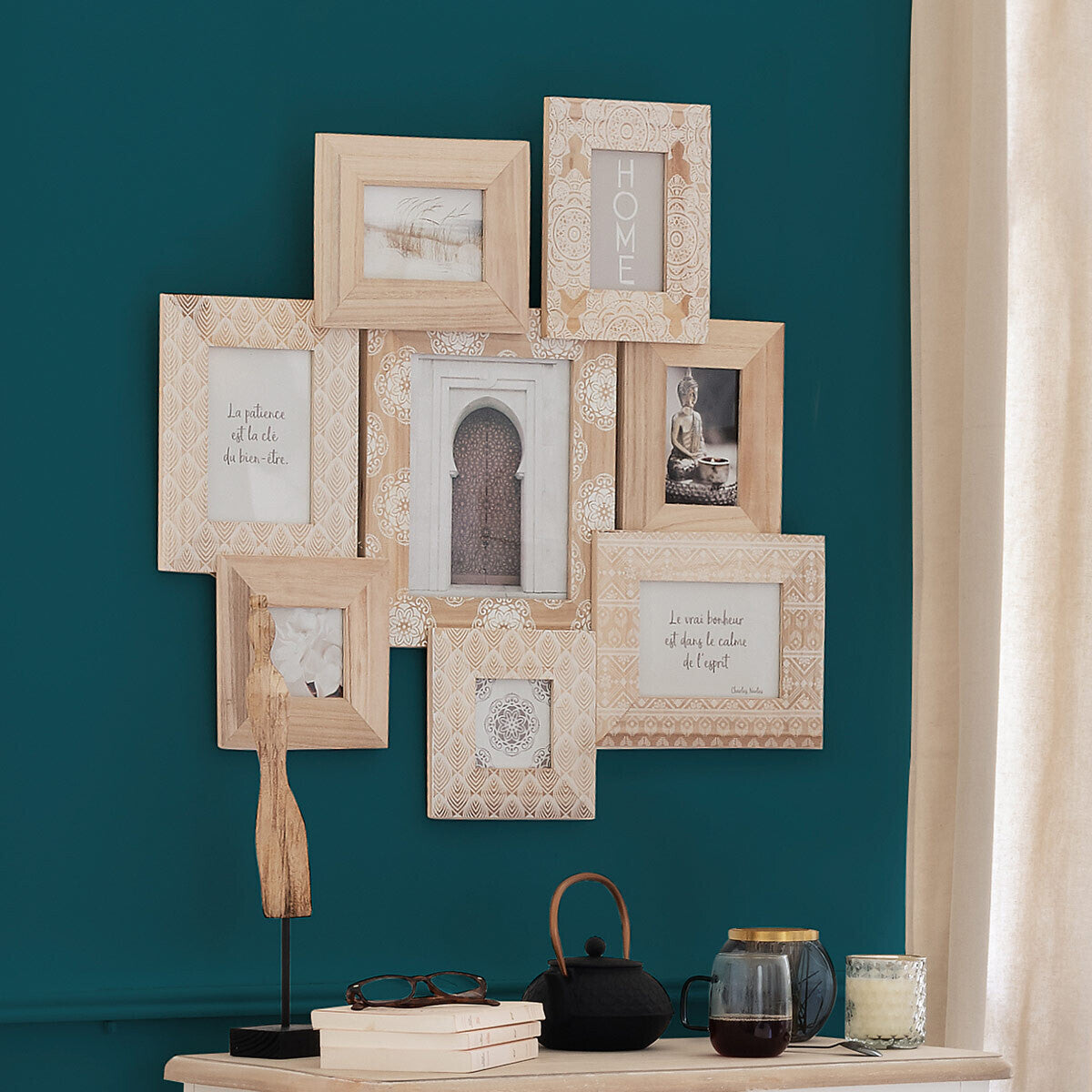 Rama foto Atmosphera Emile cu 8 cadre din lemn, 76x73 cm, bej