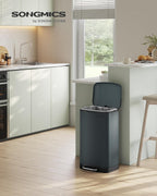 SONGMICS Cos de gunoi 34x25x61 cm, 30L, cu pedala, capac soft-close si galeata detasabila, verde-gri