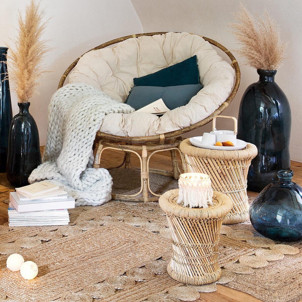 Set 2 masute cafea Atmosphera Corde din bambus, 30 cm si 37cm, bej