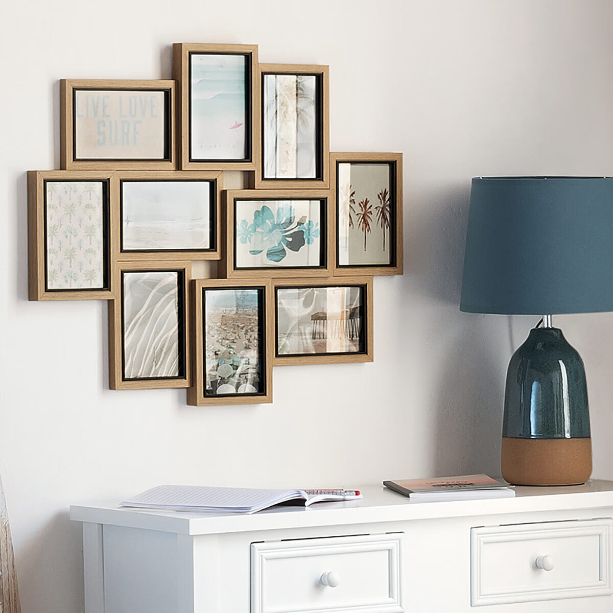 Rama foto Atmosphera Kyle cu 10 locuri, MDF si sticla, 58x49 cm, lemn natur