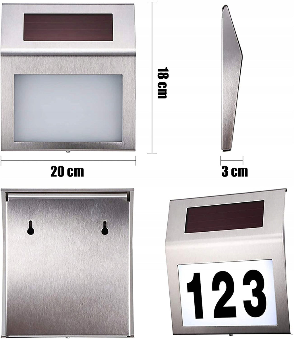 Lampa solara LED afisare numar de casa, inox, kit montare inclus, 20x18x3 cm