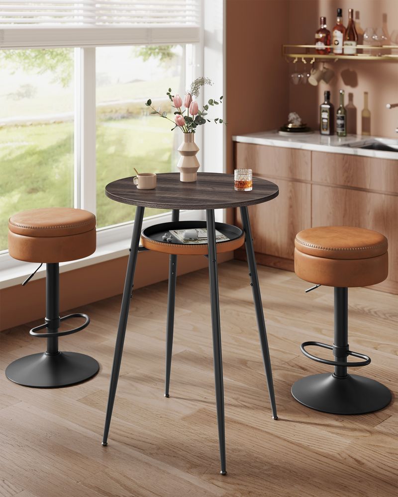 VASAGLE Masa de bar maro, 70x70x91 cm – design elegant cu piele artificiala, blat 60 cm, stabila si usor de asamblat