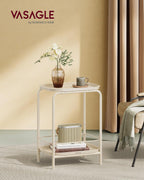 VASAGLE Masuta laterala 40x30x56 cm, cu 2 rafturi, otel rezistent la apa si zgarieturi, crem