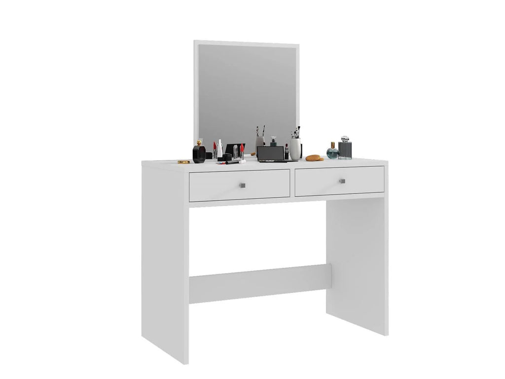 Masa de toaleta si machiaj  Mega cu 2 sertare și oglinda, 100x50x134 cm, finisaj alb