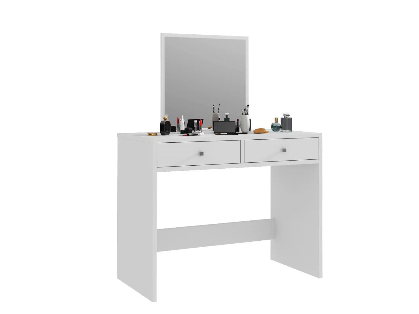 Masa de toaleta si machiaj  Mega cu 2 sertare și oglinda, 100x50x134 cm, finisaj alb