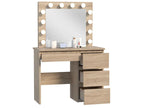 Masa de toaleta si machiaj Hollywood cu oglinda LED si 4 sertare, 94x43x140 cm, stejar