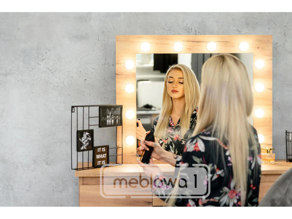 Masa de toaleta si machiaj cu oglinda LED si 7 sertare, 120x43x140 cm, craft