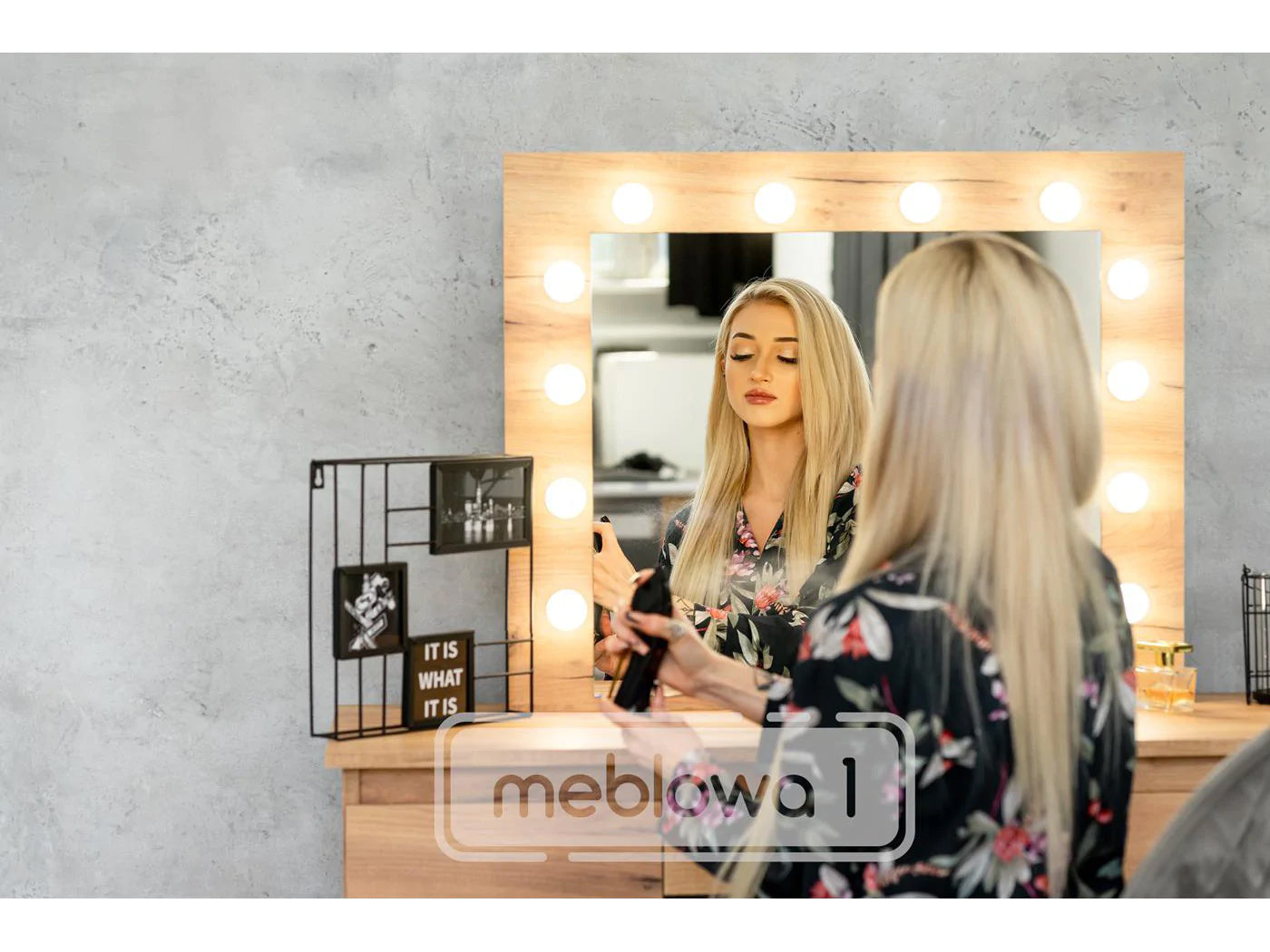 Masa de toaleta si machiaj cu oglinda LED si 7 sertare, 120x43x140 cm, craft