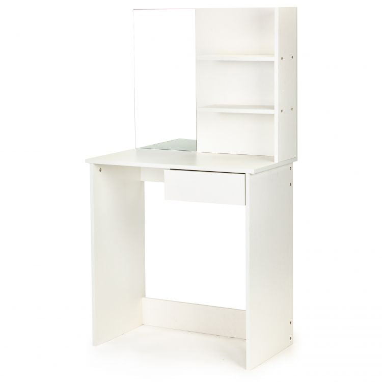 Masa de toaleta cu oglinda, rafturi si sertar, 75x40x136 cm, alb