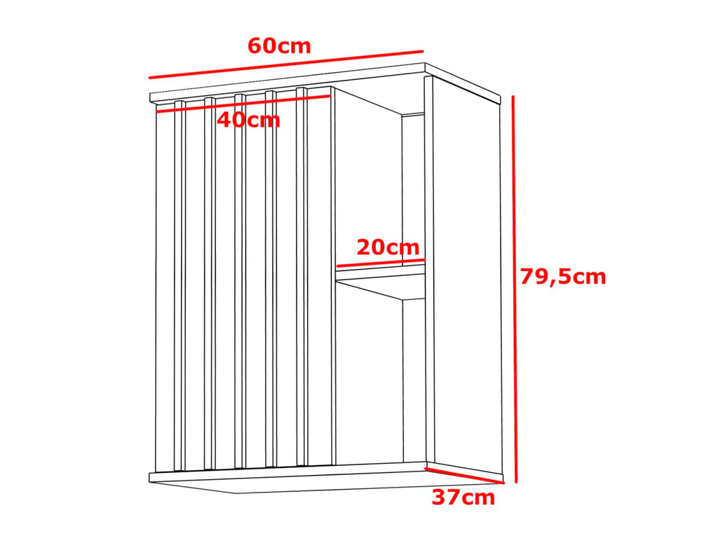 Dulap suspendat 60x37x80 cm cu 1 usa si rafturi, stil loft, finisaj craft/negru