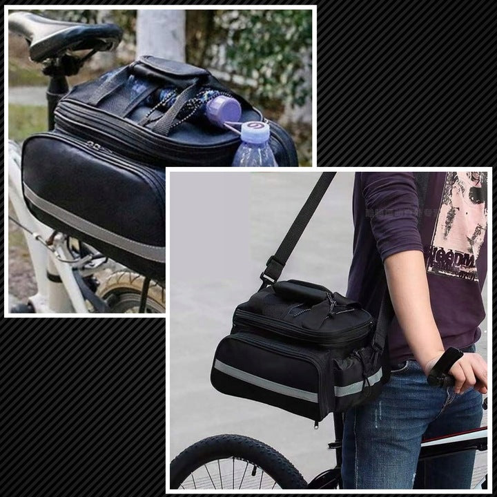 Geanta bicicleta spate 32x17x28 cm, 30L, extensibila, poliester impermeabil, cu elemente reflectorizante, negru