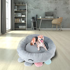 Pat pentru caini, cu margini groase ridicate, antiderapant, model meduza, 70x70x20 cm, gri