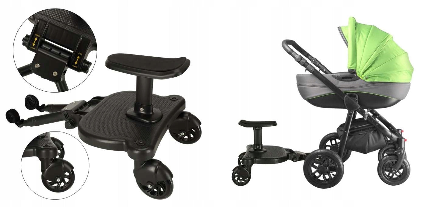 Platforma pentru carucior 55x33x36 cm, cu sezut pentru al doilea copil, montaj rapid, compatibilitate universala, neagra