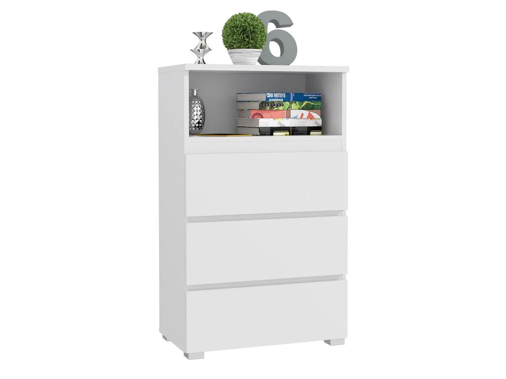 Comoda cu 3 sertare si raft deschis Neo 03, 65x37x106 cm, finisaj mat, alb