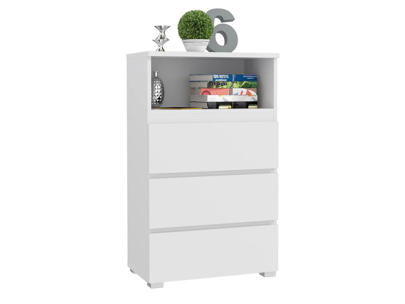 Comoda cu 3 sertare si raft deschis Neo 03, 65x37x106 cm, finisaj mat, alb