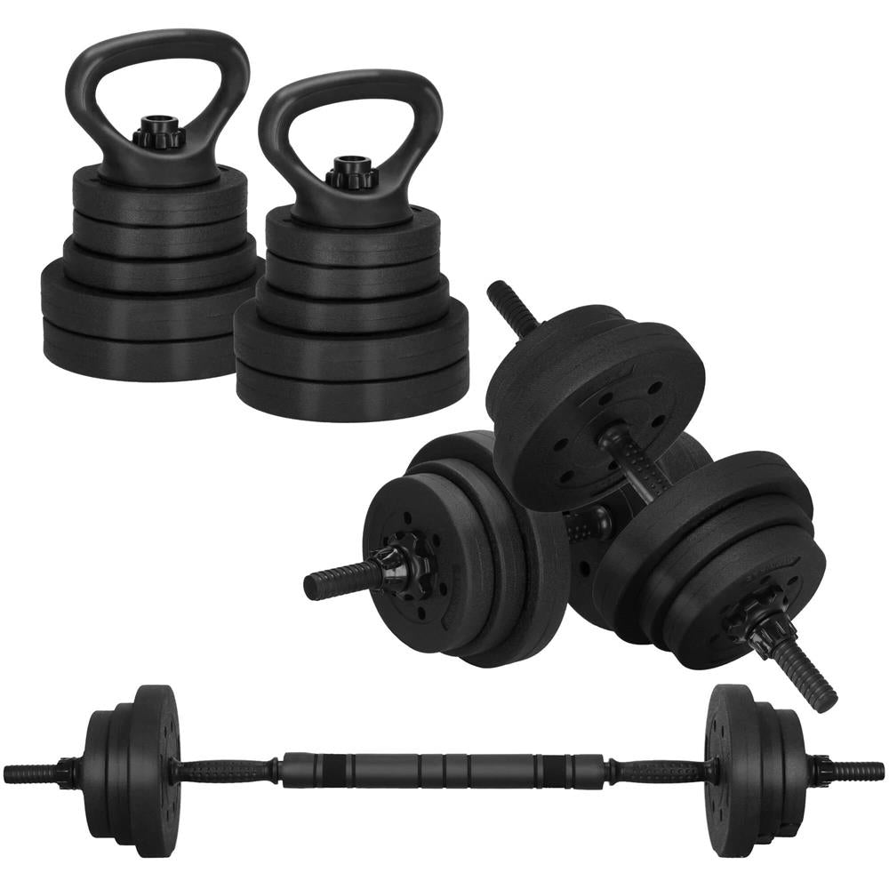 Set de greutati multifunctionale transformabil in gantere, kettlebell, haltera, total 19 kg
