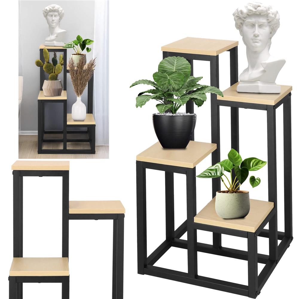 Stand pentru flori, cadru metalic, 4 etajere, 34x34x68 cm, bej