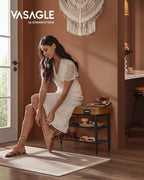 VASAGLE Banca pantofi 80x30x50 cm, cu rafturi si sezut tapitat, otel si piele PU, maro caramel