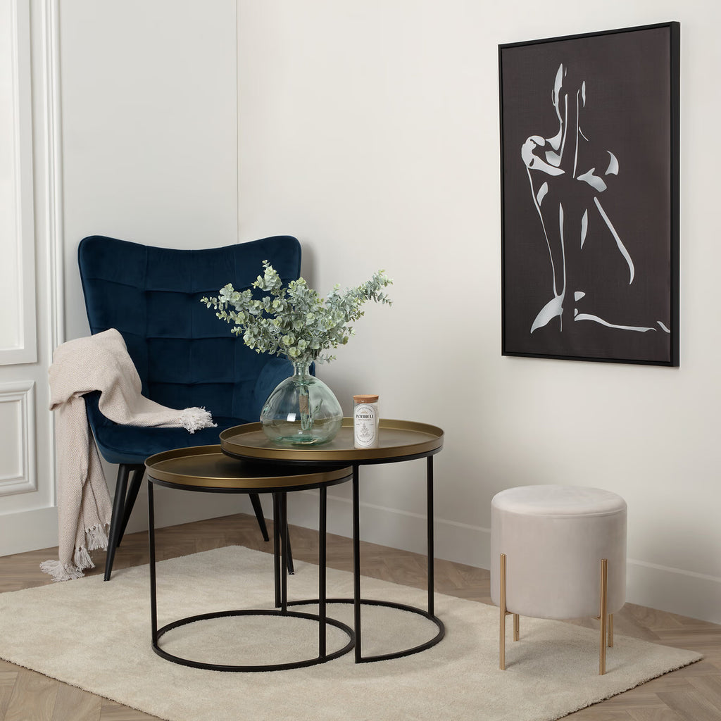 Taburet rotund Atmosphera Ilyan, 34x40 cm, catifea si MDF, alb