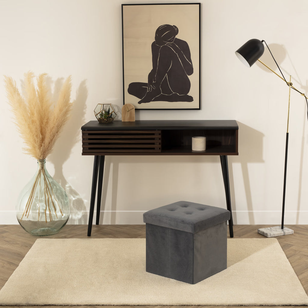 Taburet pliabil Atmosphera Lysandre cu spatiu de depozitare, 38x38x38 cm, gri