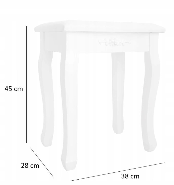 Taburet tapitat pentru masa de toaleta, picioare din lemn masiv, 38x28x45 cm