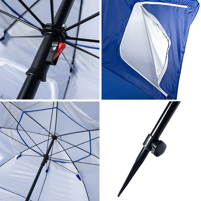 Umbrela plaja 3in1 215x205 cm, cu paravan lateral, fereastra si husa transport, material UV, albastru