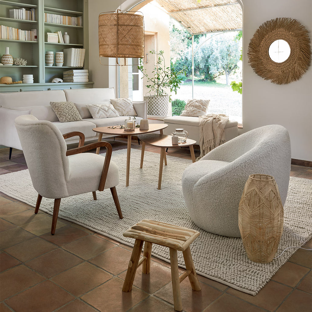 Taburet Atmosphera Woody din lemn natur, 31 cm, bej