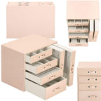 (DL) Cutie depozitare si organizare bijuterii, piele ecologica + velur, 26 x 22 x 18 cm, roz